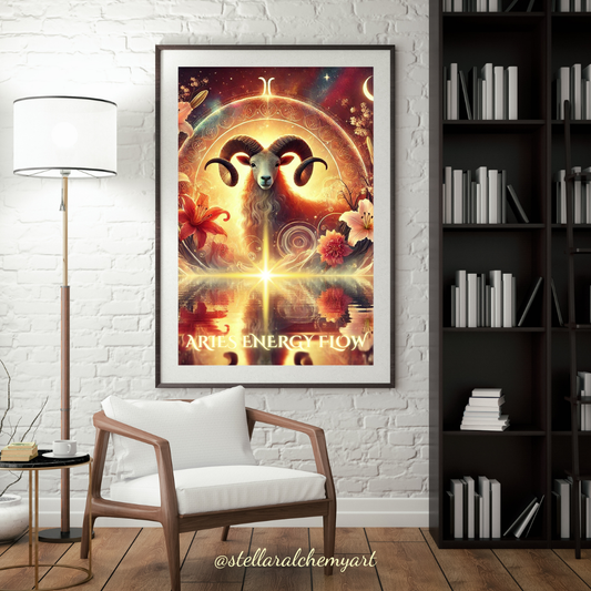 "Aries Energy Flow" – Celestial Zodiac Poster | Fiery Aries Season Wall Art Premium Semi-Glossy Paper Poster
